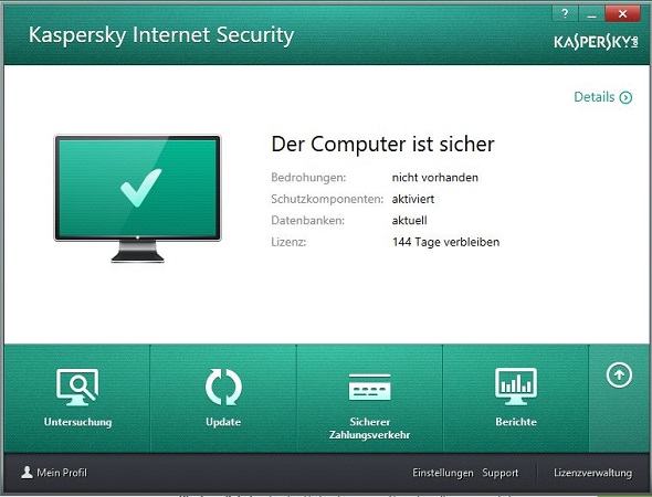 Kaspersky Menüoberfläche