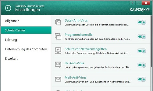 Kaspersky Menüoberfläche: Einstellungen